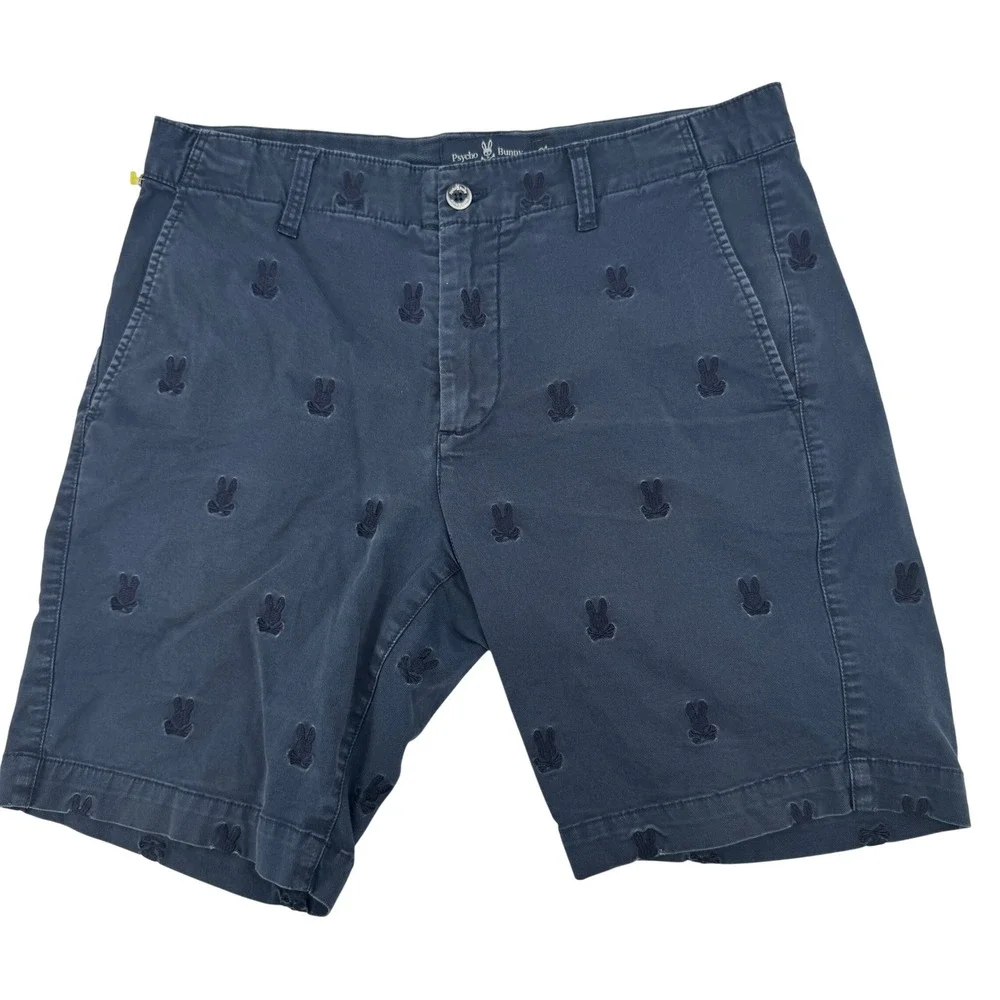 Psycho Bunny Chino Embroidered Logo Shorts Mens 31 Navy Blue Summer Preppy Money